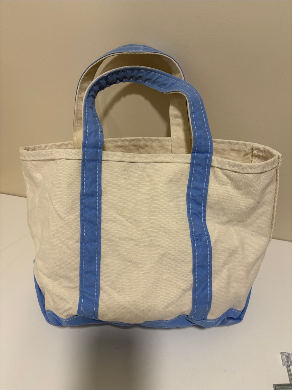 L.L. Bean vintage Boat Tote Canvas Tote with Blue Trim - Picture 2 of 7